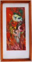 Körtvélyesi Magdolna (1919-2007): Virág csendélet. olaj-karton, jelzett, üvegezett keretben 40×20 cm