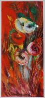 Körtvélyesi Magdolna (1919-2007): Virág csendélet. olaj-karton, jelzett, üvegezett keretben 40×20 cm