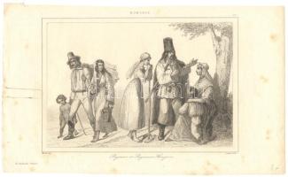 cca 1830 Magyar parasztok francia rézmetszet. / cca 1830 Hungarian peasants. French etching