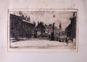 Élesdy István (1912-1987): Régi házak a várban. Rézkarc, papír, jelzett, foltos,penészes állapotban, 43×55 cm