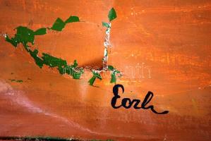 Eozh jelzéssel: A falusi élet. Naiv festmény. Olaj, vászon, jobb alul kiszakadt (sérült), keretben, ...