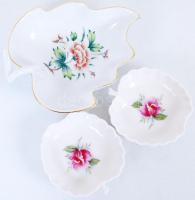 Három darab tálka, a nagyobb jelzett (Hollóházi), hibátlanok, 14×10 cm, (2×)8×7 cm