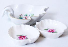 Három darab tálka, a nagyobb jelzett (Hollóházi), hibátlanok, 14×10 cm, (2×)8×7 cm