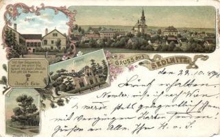 Sedlnice castle, post office, qutoe from Joseph von Eichendorff (Allgemeines Wandern) litho (b)