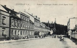 Schmölln, Saale-Holzland; Ronneburger Strasse, Ernst-Agnes-Turm / street, tower (EK)