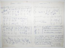 Turán László (1917-1984) zongoraművész, zeneszerző saját kézzel írt kottája, magyarázó megjegyzésekkel, 34x23cm