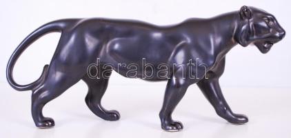 Figyelő párduc, jelzett, hibátlan, h:36 cm, m:7 cm