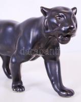 Figyelő párduc, jelzett, hibátlan, h:36 cm, m:7 cm