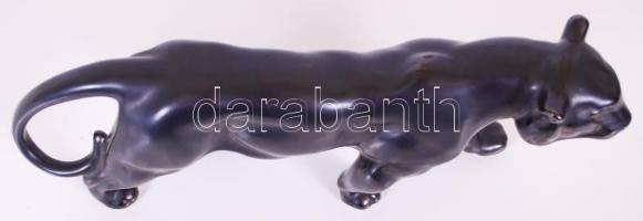 Figyelő párduc, jelzett, hibátlan, h:36 cm, m:7 cm