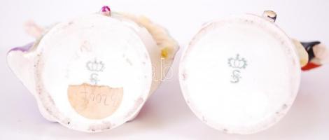 3 db Sitzendorf figura kettő sérült, a hölgy legyezővel hibátlan, jelzettek, m:9,15,16 cm