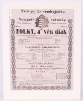 1841 Nemzeti színház: Zolky, a vén diák c. előadásának színházplakátja paszpartuban /  1841  Vintage theater poster 34x43 cm