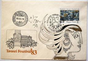 1983 Szász Endre (1926-2003): Tavaszi Fesztivál FDC, rajta a tervező Szász Endre rajzával, vegyes technika, jelzett