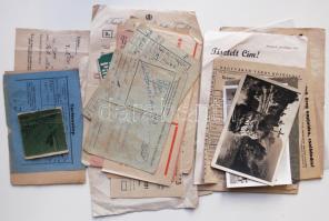 cca 1930 Vegyes okmány- és nyomtatványtétel: nyugták, tértivevények, számlák, reklámok, hirdetések, képeslap etc.