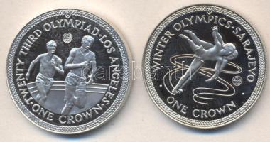 Man sziget 1984. 1C Ag (2x) "Nyári és Téli Olimpia - Futás / Jégtánc" T:PP Isle of Man 1984. 1 Crown Ag (2x) "Summer and Winter Olympics - Running / Ice dancing" C:PP