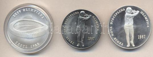 Andorra 1987. 2D "Teniszező" + 20D Ag (2x) "Teniszező" és "Stadion" olimpiai sor T:PP,BU Andorra 1987. 2 Diners "Tennis" + 20 Dinars Ag (2x) "Tennis" and "Chamshil Stadium" olympic set C:PP,BU