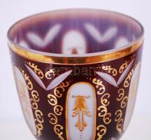 Nagy üveg kehely, kézzel festett, többrétegű, hámozott, csiszolt, peremén 4 mm-es csorba, m:24 cm