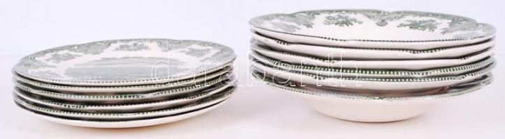 Cca 1970 12 db Johnson Bros süteményes és mélytányér, hibátlanok, jelzett, matricás, d:20, 22 cm