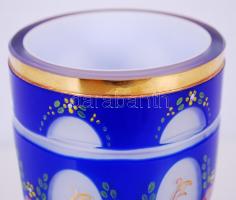 Kobaltkék kupa, többrétegű, kézzel festett, hámozott, csiszolt, hibátlan m:19 cm