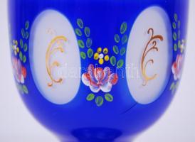 Kobaltkék kupa, többrétegű, kézzel festett, hámozott, csiszolt, hibátlan m:19 cm