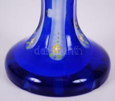 Kobaltkék kupa, többrétegű, kézzel festett, hámozott, csiszolt, hibátlan m:19 cm