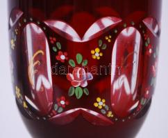 Rubinvörös kupa, többrétegű, kézzel festett, hámozott, csiszolt, hibátlan m:20 cm