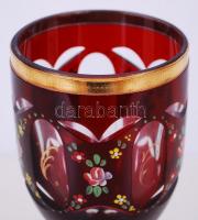 Rubinvörös kupa, többrétegű, kézzel festett, hámozott, csiszolt, hibátlan m:20 cm