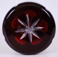 Rubinvörös kupa, többrétegű, kézzel festett, hámozott, csiszolt, hibátlan m:20 cm