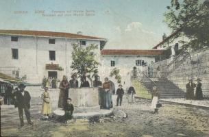 Gorizia fountain at Monte Santo with guesthouse and café