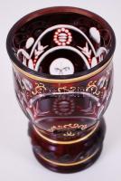 Rubinvörös pohár, többrétegű, kézzel festett, hámozott, csiszolt, hibátlan m:14 cm
