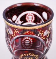 Rubinvörös pohár, többrétegű, kézzel festett, hámozott, csiszolt, hibátlan m:14 cm