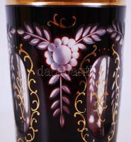 Rubinvörös pohár, többrétegű, kézzel festett, hámozott, csiszolt, hibátlan m:15 cm