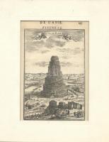 cca 1750 Bábel tornya. Rézmetszet paszpartuban / Tower of Babel etching 18x23 cm