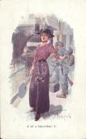 Women in the war, railway, artist signed