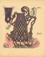 Zsinoros tarsoly gyöngyökkel. Terv: Muhits Sándortól, színes kőnyomat, a Díszítő Művészet c. folyóirat melléklete, 16x20cm