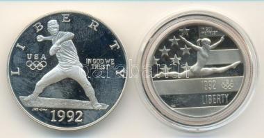 USA 1992. 1/2$ CuNi "Tornász " + 1$ Ag "Baseball" XXV. Nyári Olimpia - Barcelona T:PP USA 1992. 1/2 Dollar CuNi "gymnast" + 1 Dollar Ag "Baseball" "25th Summer Olympics - Barcelona" C:PP