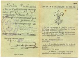 1934 Fényképes cserkész-igazolvány, okmánybélyeggel Lázár Rezső / Scout id