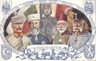 Viribus Unitis military propaganda, Wilhelm II, Mehmed V, Franz Joseph (cut)