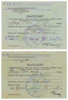 1941 2db igazolvány "a Keletmagyarország és Erdély egy részének felszabadulása emlékére alapított Erdélyi Emlékérem viselésének jogosultságáról" a M. Kir. Budaőrsi Honvéd Repülőtér Gondnokságának, ill. a M. Kir. 4. Kiegészítő Kirendeltség pecsétjével, ugyanazon személy részére