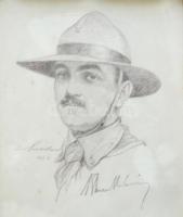 Márton Lajos (1891-1953): Cserkész portré. Ceruza, papír, jelzett, szép keretben, 20×15 cm