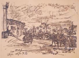 Pór Bertalan (1880-1964): Harctéri sorozatok. Litográfia, papír, jelzett, üvegezett keretben 44×60 c...