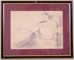 Mihalovits Miklós (1888-1960): Alvó női akt. Ceruza, papír, jelzett, üvegezett szép keretben 30×38 cm