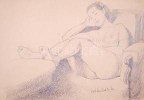 Mihalovits Miklós (1888-1960): Alvó női akt. Ceruza, papír, jelzett, üvegezett szép keretben 30×38 c...