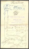 1924 Hotel Bellevuéban tartott érettségi bankett menülapja a végzősök aláírásaival.