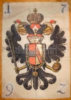 1792 Az osztrák császárság nagyméretű címere. Gouache, papír, papír. 1792 Painted coat of arms of the Habsburg Empire. Gouache on paper 75x110 cm