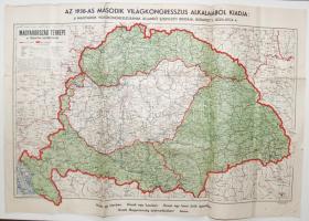 1938 Kogutowicz Károly: Magyarország térképe a trianoni határokkal, Magyar Földrajzi Intézet. Irredenta felirattal, 70x47cm (ragasztva)