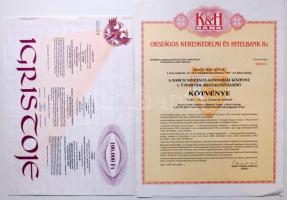 6db modern kötvény/részvény: Kanizsa Bútorgyár, Igristoye Pezsgőgyártó Rt, A Barcsi Szociális Gondoz...