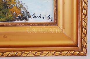 Gubai Gy jelzéssel: Folyó part. Olaj, vászon-karton, üvegezett régi keretben 35×45 cm