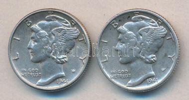 USA 1941. 1d Ag "Mercury" + 1944. 1d Ag "Mercury" T:2
USA 1941. 1 Dime Ag "...