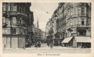 Vienna Rotenturm street, insurance, silverware factory of H. Südfeld, Sigmund Ornstein&#039;s Magazine to the Rothen Thurm, Hotel, the shop of Herz (small tear)