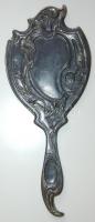 Cca 1910, szecessziós kézi tükör. Préselt alpakka, m:25 cm